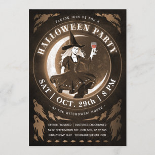 Witch & Moon Halloween Invitations Amber