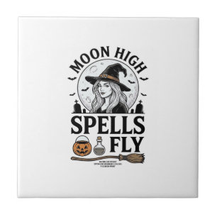 Witch Moon Shirt Vintage Engraving Halloween Tee_1 Ceramic Tile