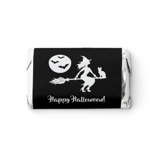 Witch On A Broom Black And White Happy Halloween Hershey's Miniatures
