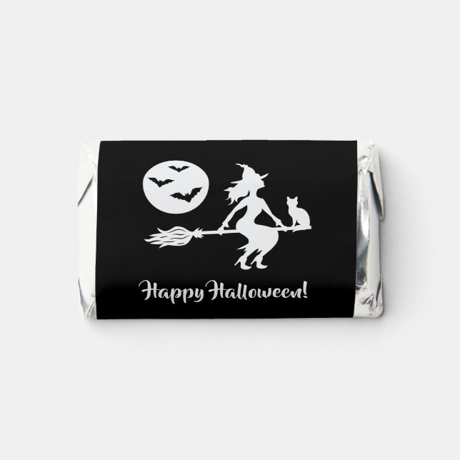 Witch On A Broom Black And White Happy Halloween Hershey's Miniatures (Front)
