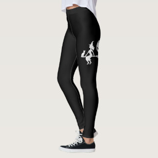 Witch On A Broom Black And White Happy Halloween Leggings