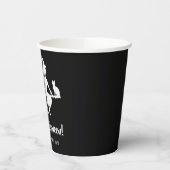 Witch On A Broom Black And White Happy Halloween Paper Cups (Left)