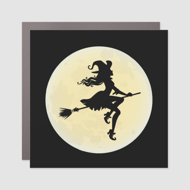 Witch on a broom car magnet (Front)