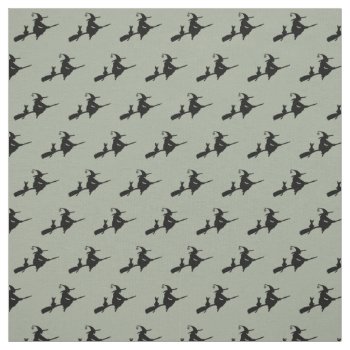 Witch On A Broom Fabric by PugWiggles at Zazzle
