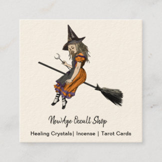 Witch on a Broom Occult Shop Square Business Card