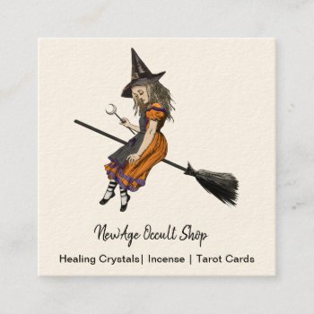 Witch On A Broom Occult Shop Square Business Card by businesscardsforyou at Zazzle