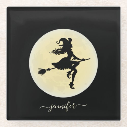 Witch on a broom personalized Coaster