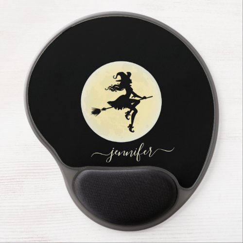 Witch on a broom personalized gel mouse pad