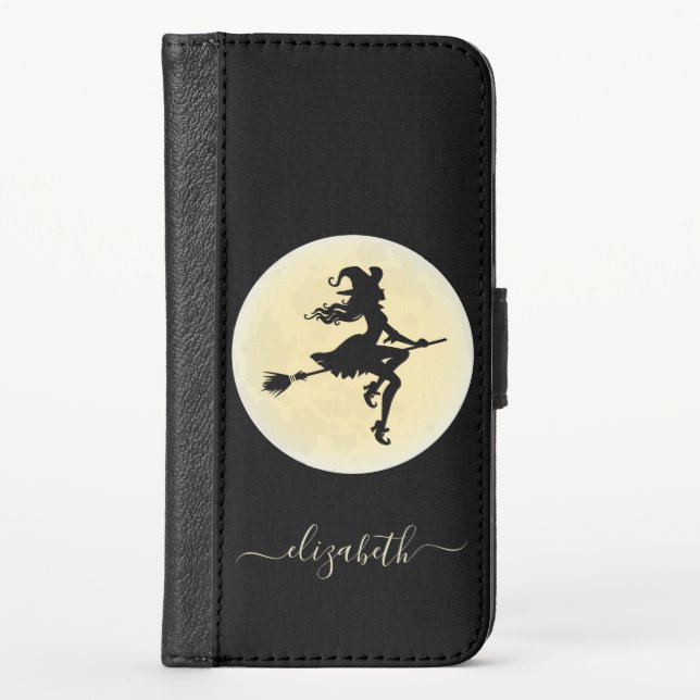 Witch on a broom Personalized iPhone Wallet Case (Front)