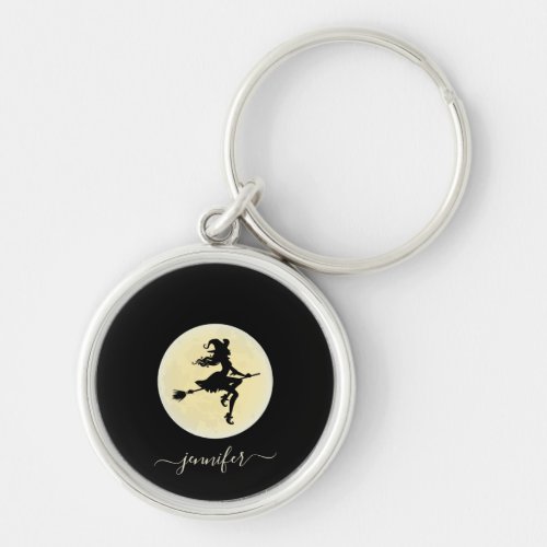 Witch on a broom personalized keychain