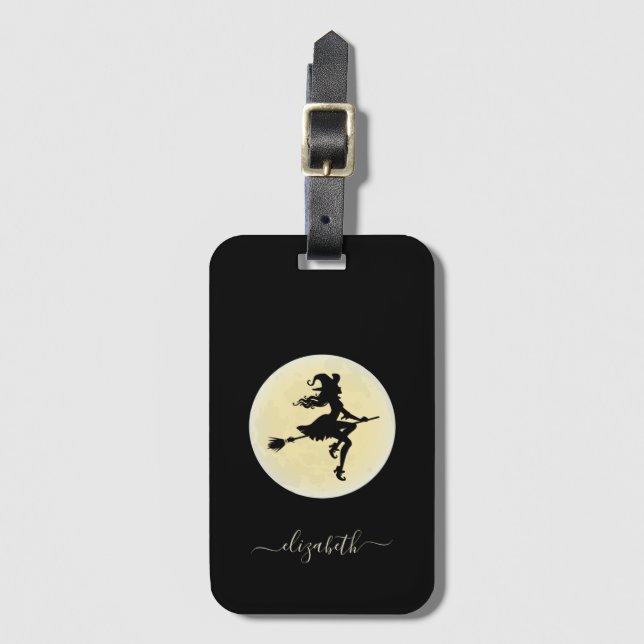 Witch on a broom Personalized Luggage Tag (Front Vertical)