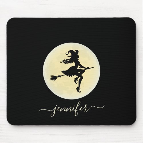 Witch on a broom personalized mouse pad