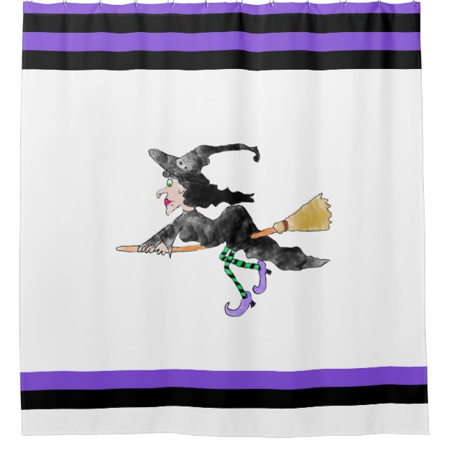 Witch On A Broom Shower Curtain (Front)