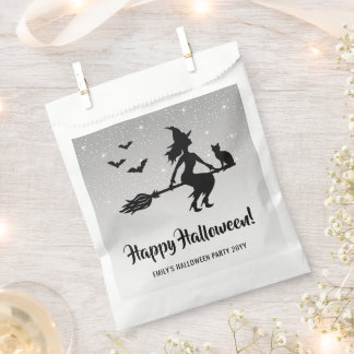 Witch On A Broom Silver Gray And Black Halloween Favor Bag