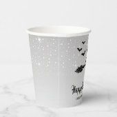 Witch On A Broom Silver Gray And Black Halloween Paper Cups (Right)