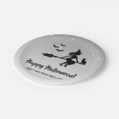 Witch On A Broom Silver Gray And Black Halloween Paper Plates (Angled)