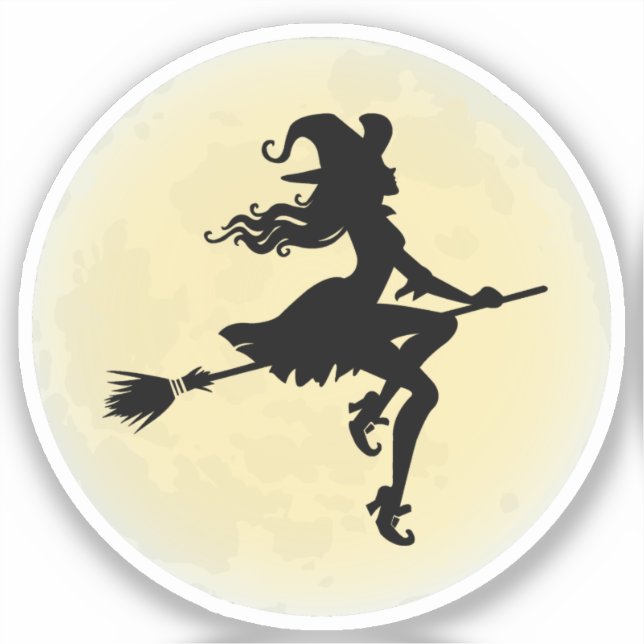 Witch on a broom sticker (Front)