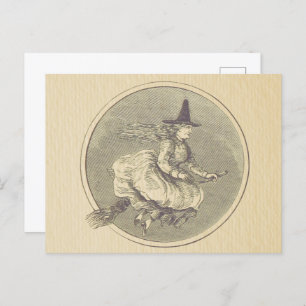 Witch on a Broom Vintage Postcard