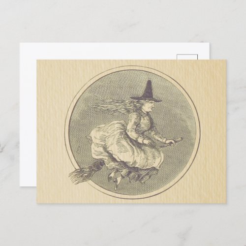 Witch on a Broom Vintage Postcard