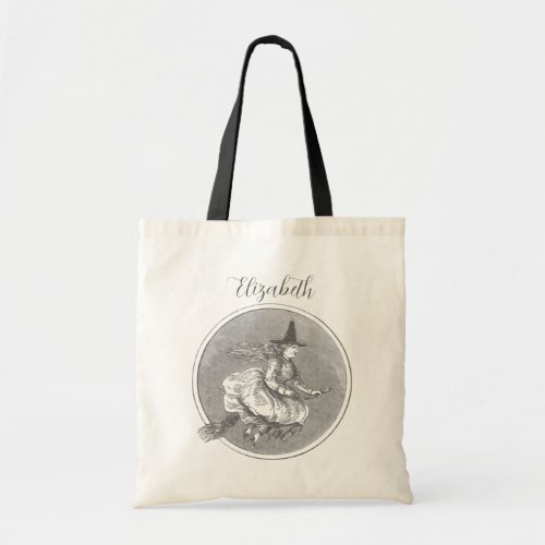 Witch on a Broom Vintage Tote Bag