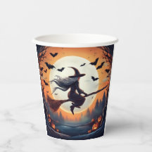 Witch on a Broomstick in the Moonlight with Bats