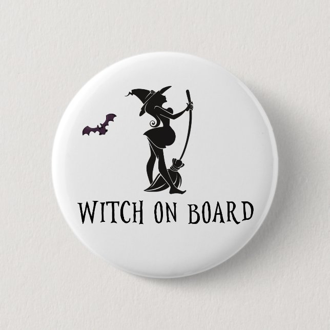 Witch On Board Pregnant Maternity Baby Shower Button (Front)