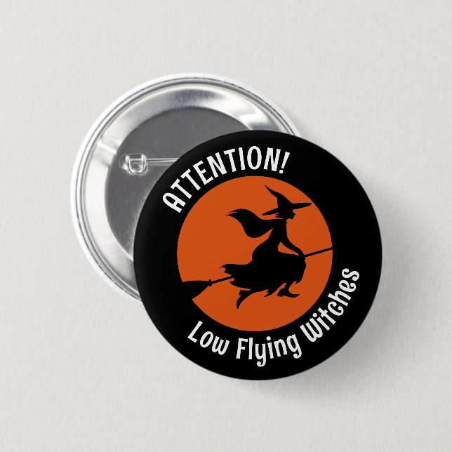 Witch on Broom Button (Front & Back)
