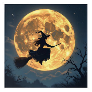 Witch on Broom by Full Moon Halloween Acrylic Print