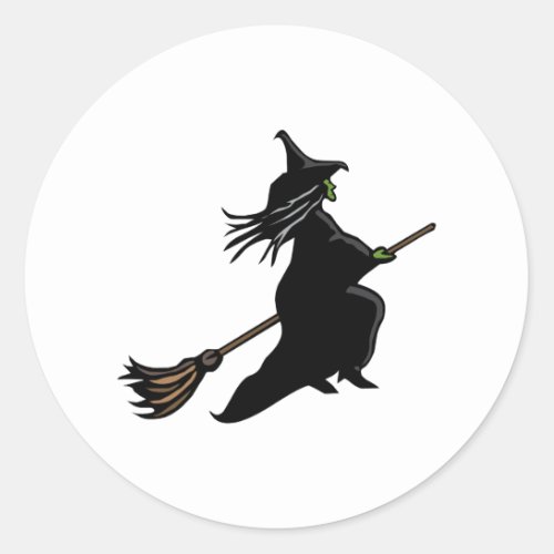 Witch On Broom Classic Round Sticker