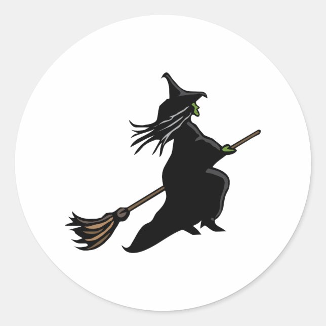 Witch On Broom Classic Round Sticker (Front)