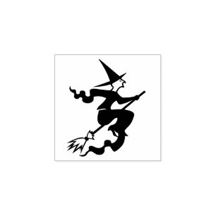 Witch on Broom Halloween Decor Custom Rubber Stamp