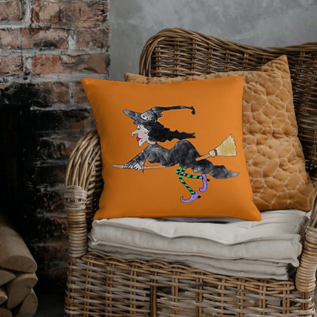 Witch On Broom Halloween Pillow (Creator Uploaded)