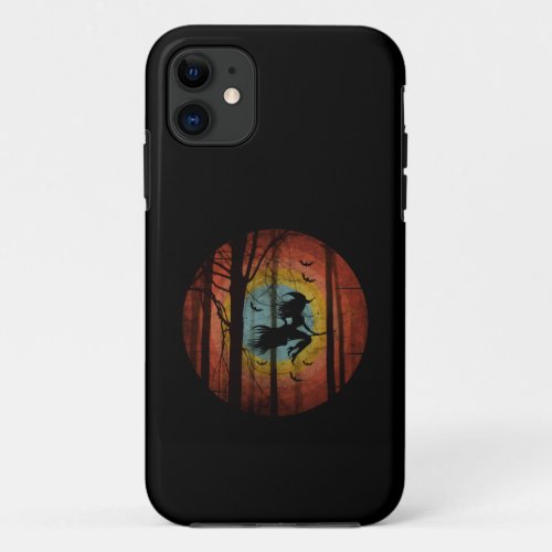 WITCH ON BROOM  IN THE WOODS FOREST iPhone 11 CASE