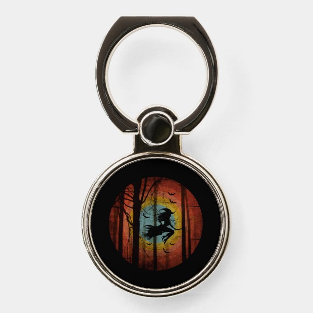 WITCH ON BROOM  IN THE WOODS FOREST PHONE RING STAND (Front)