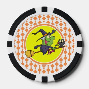 Witch On Broom Poker Chips by doozydoodles at Zazzle
