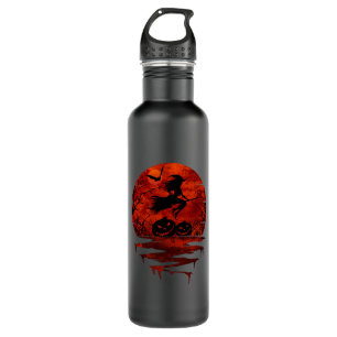 WITCH ON BROOM RED MOON STAINLESS STEEL WATER BOTTLE