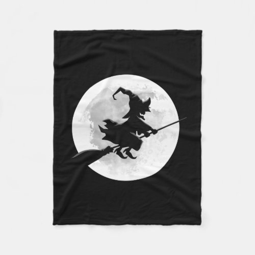 Witch on broom with full moon funny design for fleece blanket