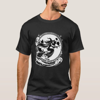 Witch On Broom With Full Moon Funny Design for Hal T-Shirt