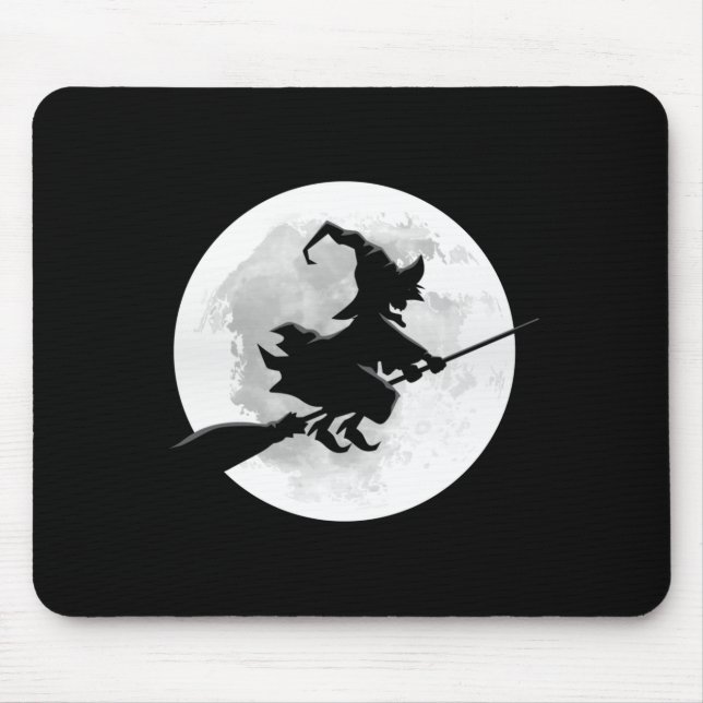 Witch on broom with full moon funny design for mouse pad (Front)