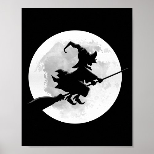 Witch on broom with full moon funny design for poster