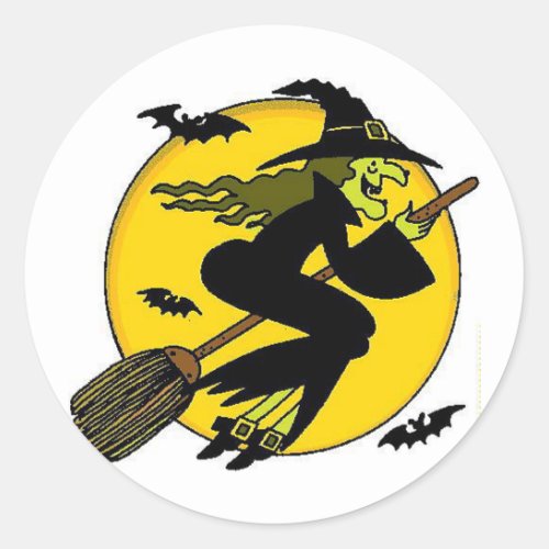 Witch On Broomstick Classic Round Sticker