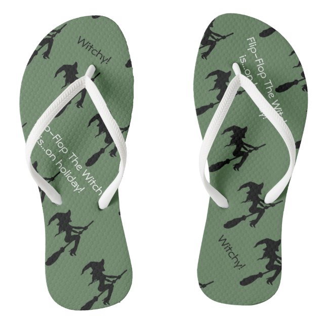Witch On Broomstick Flip Flops (Footbed)