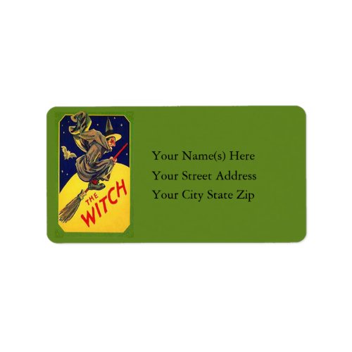 Witch on Broomstick Halloween Address Label