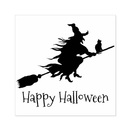 Witch on Broomstick Halloween Design Wooden Stamp