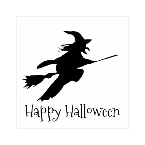 Witch on Broomstick Halloween Design Wooden Stamp