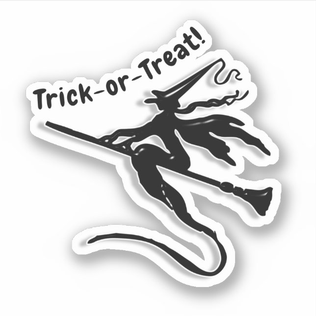 Witch on Broomstick Halloween Sticker (Front)