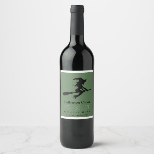 Witch on Broomstick Halloween Wine Label