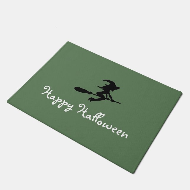 Witch On Broomstick, Happy Halloween Doormat (Angled)