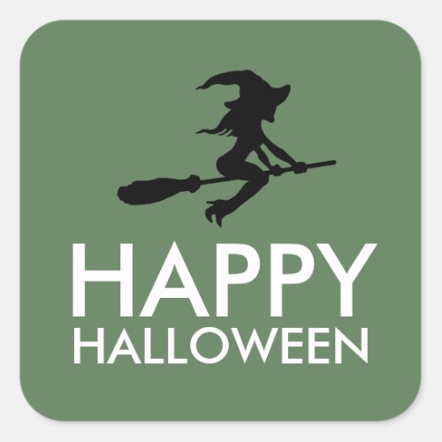 Witch On Broomstick Happy Halloween Square Sticker