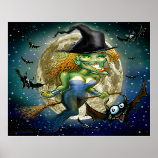 Witch on Broomstick Poster